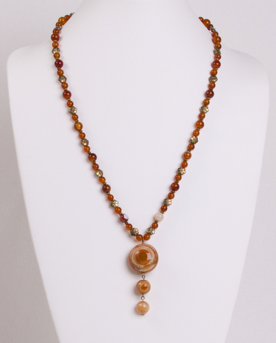Jewelry-Necklaces-Carnelian and Brass Flowers Necklace