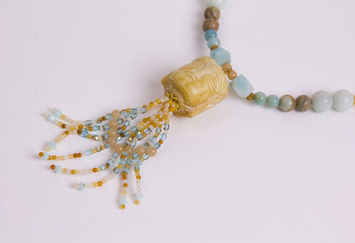 Jewelry-Necklaces-Buddha with Yellow and Blue Stones Necklace