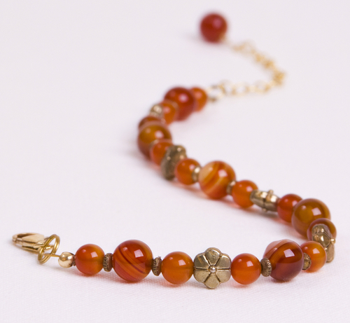 Jewelry-Rings and Bracelets-Carnelian and Brass Flowers Bracelet