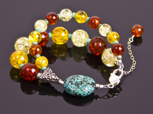 Jewelry-Rings and Bracelets-Faux Amber and Turquoise Bracelet