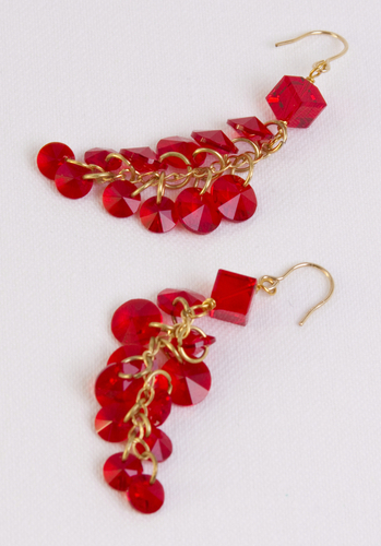 Jewelry-Earrings-Gold and Ruby Bicone Spiral Earrings