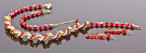 Jewelry-Necklaces-Gold and Ruby Bicone Spiral Earrings