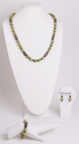 Jewelry-Necklaces-Antique Cylinder Beads and Green Rounds Set