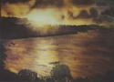 tropical, landscape, sunset, Consett Bay, Barbados, Caribbean, Deborah Younglao, North Carolina, painting, silk, silk painting, fiber, fiber art, dye - Landscape Painting