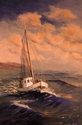 Steven Logan - Seascape Painting Steve Logan,Steven Logan,Wilmington NC,North Carolina,New England,pastel colors,late afternoon light,fishing boats,eastern dragger,Mystic Seaport,CT,marina,romantic setting,blue,green,warm colors,realism,North Carolina artist - Seascape Painting