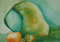 Painting--WatercolorGreen Orange Rock