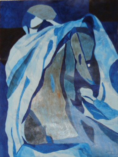 Painting-Nude man blue tones