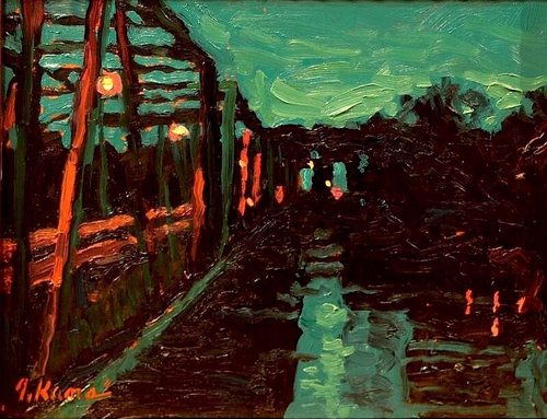 Painting-Cityscape-Night On The Delaware