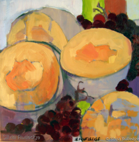 Painting-Still Life-Cantalope & Grapes