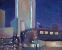 Painting--Oil-CityscapeFlag at Night