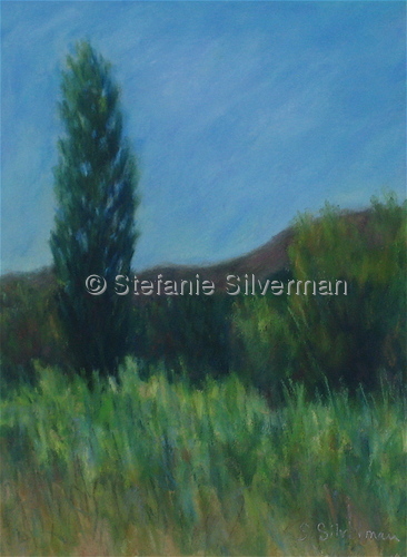 Painting-Pastels-Provence Scene with Poplar