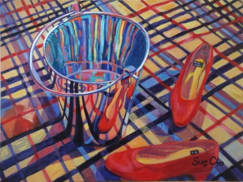 Bucket and red shoes