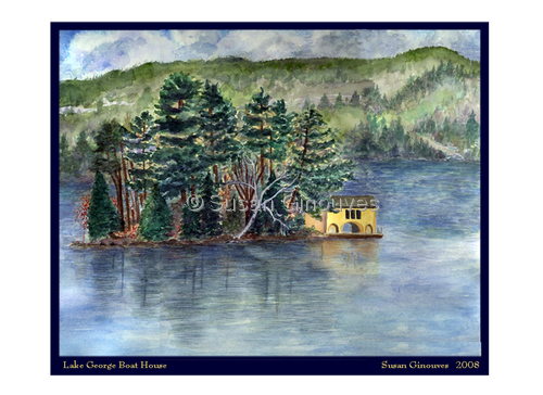 Painting-Landscape-Lake George ~ The Boathouse