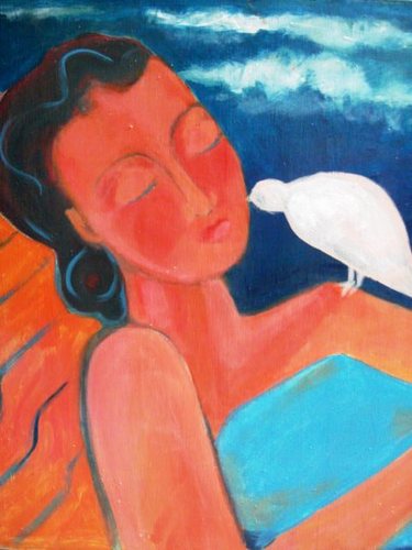 Painting-Impressionism-Nap at the Beach with Dove