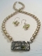 Jewelry--Noble Metals-NecklacesTextured necklace with peridot and honeydew color freshwater pearls