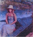 Suzanne Carson - Figurative Painting Girl in Boat, Impressionist - Figurative Painting