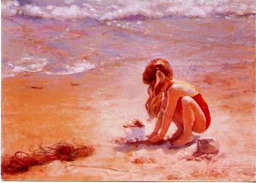 Painting-Genre-Little Girl with Pail