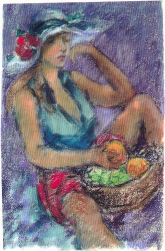 Painting-Figurative-Girl with Basket