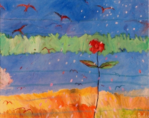 Painting-Abstract-Field with Red Flower