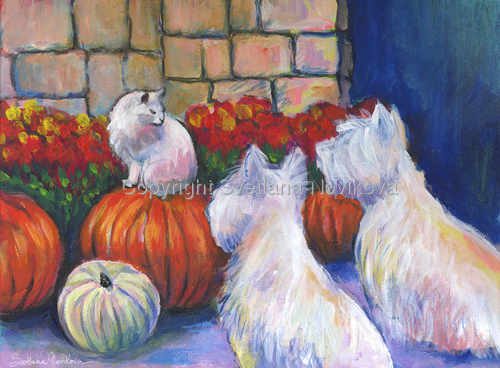 West%20Highland%20terrier%20and%20cat%20painting%20Giclee%20print (large view)