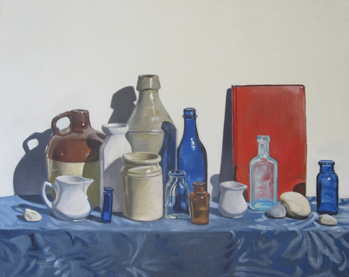 Still Life with Blue Cloth and Red Book