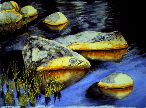 Painting-Landscape-Stream with Rocks