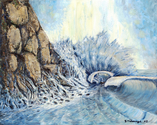 the Tube Seascape of oceanwaves crashing onto rusty rocks. (thumbnail)