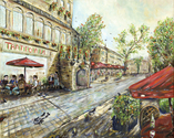 Sienna Italia Stylized Italian street scene with bright hues at angeled perspective. (thumbnail)