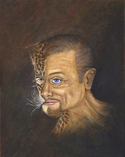 Inner being Abstract self-portrait of the artist with half of his face morphing into a jaguar. (thumbnail)