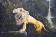 Basking Lion Basking jungle Lion with waterfall background oil painted with the late 1800's style. (thumbnail)