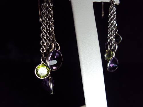 14kt white gold amethyst/peridot earrings