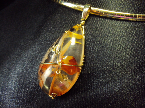 14kt yellow dendritic quartz pendant