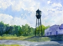 water tower, landscape,  - Landscape Painting