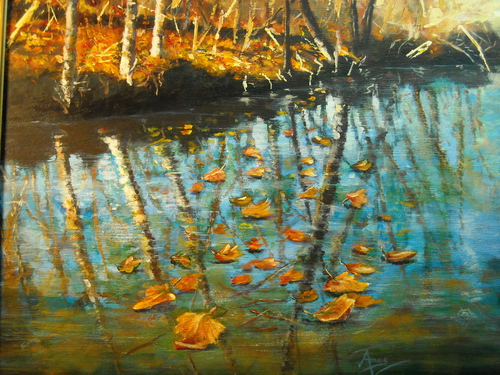 Painting-Acrylic-Floating Autumn Leaves