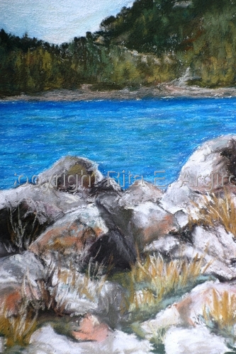 rocky bank on Jordon pond