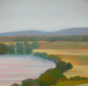 tracy baker-white, river, landscape, tress, fields, farms, mountains, berkshires, massachusetts - Landscape Painting