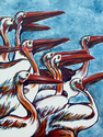Pelicans in burgundy