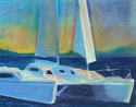 viola, mcavey, teichmann, romany, catamaran, sailing, sunset, chesapeake, bay, tropical, seascape, marine, vibrant  - Seascape Painting