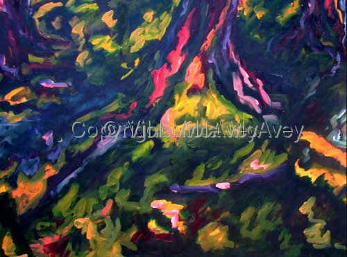 Painting-Landscape-Tree Trunk in Sunset Woods