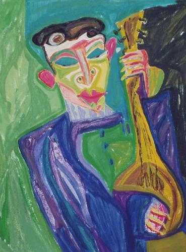 Print Making-Figurative-Musician with Guitar