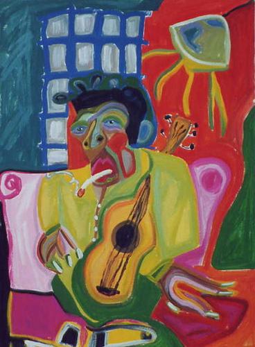 Print Making-Figurative-Jazz Musician with Cigarette