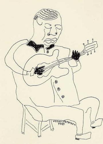 Drawing-Figurative-Blues Man Sitting with Guitar