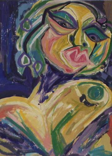 Print Making-Figurative-Woman in Turquoise