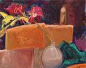 Painting--Oil-Still LifeFlowers and Bricks