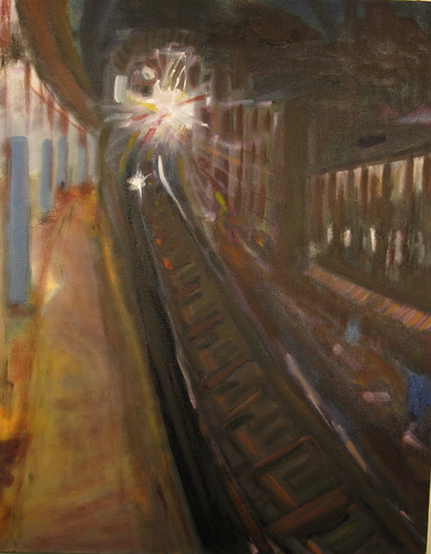Painting-Cityscape-the train is coming