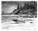 Richard Woods - Landscape Drawing D. L. Bliss State Park, Lester Beach, Lake Tahoe drawing, Richard Eaves Woods, beach, sand, rocks - Landscape Drawing