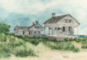 Painting--Watercolor-LandscapeCoast Guard Houses,1973