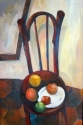 AGOP BATYGUIAN - Impressionism Painting OIL PAINTING, RUSSIAN ARTIST, APPLES, CHAIR, STILLLIFE - Impressionism Painting