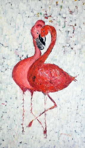 Painting-Animals-Flamingoes 