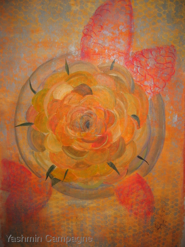 Painting-Floral-Ginger flowers in glass vase